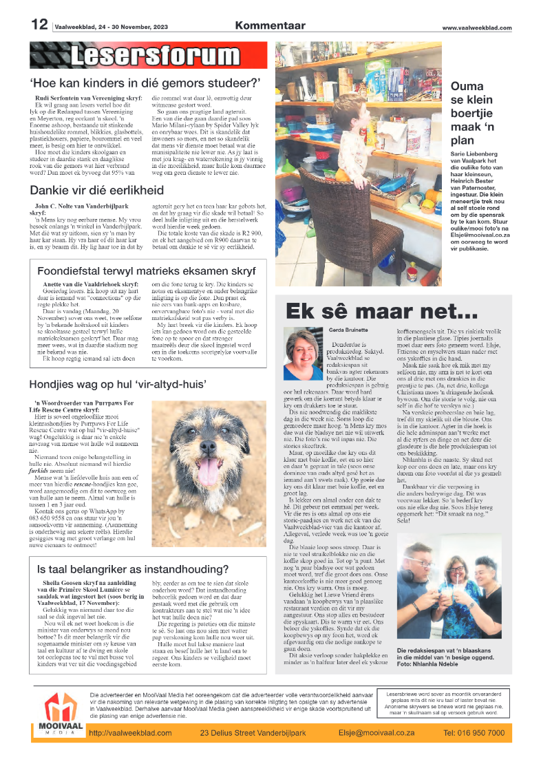 Vaalweekblad, 24 – 30 November, 2023 page 12