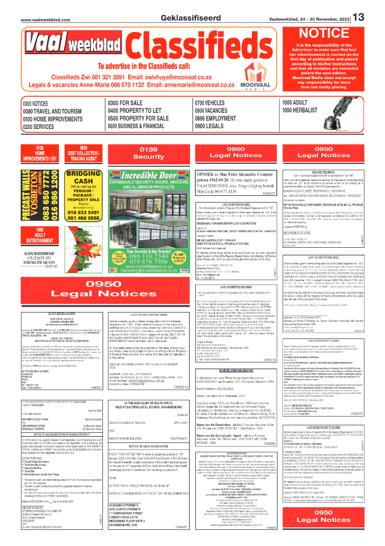Vaalweekblad, 24 – 30 November, 2023 page 13