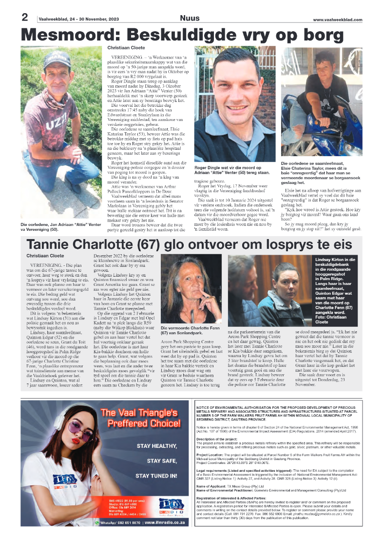 Vaalweekblad, 24 – 30 November, 2023 page 2
