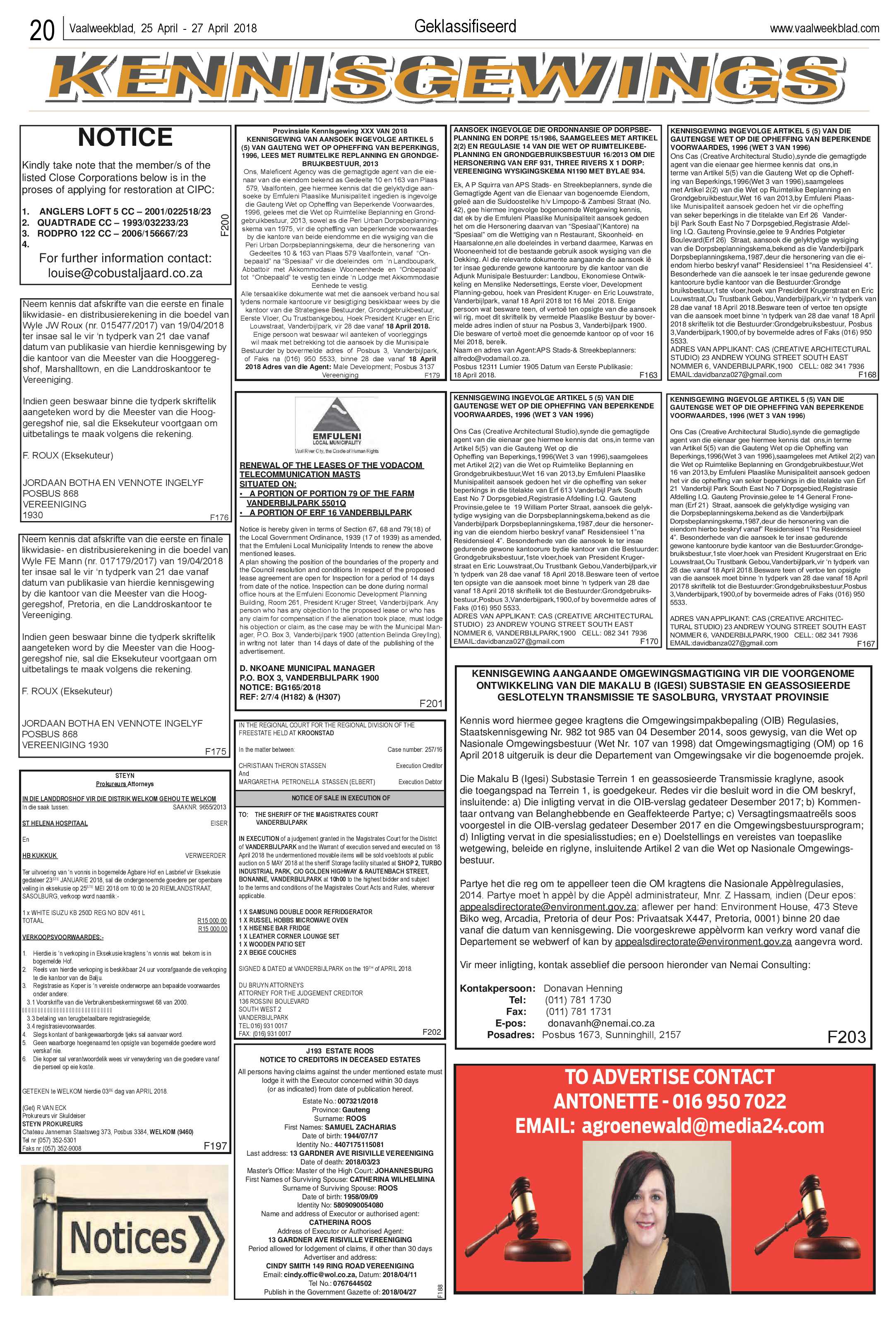 Vaalweekblad 25 – 27 April 2018 page 20