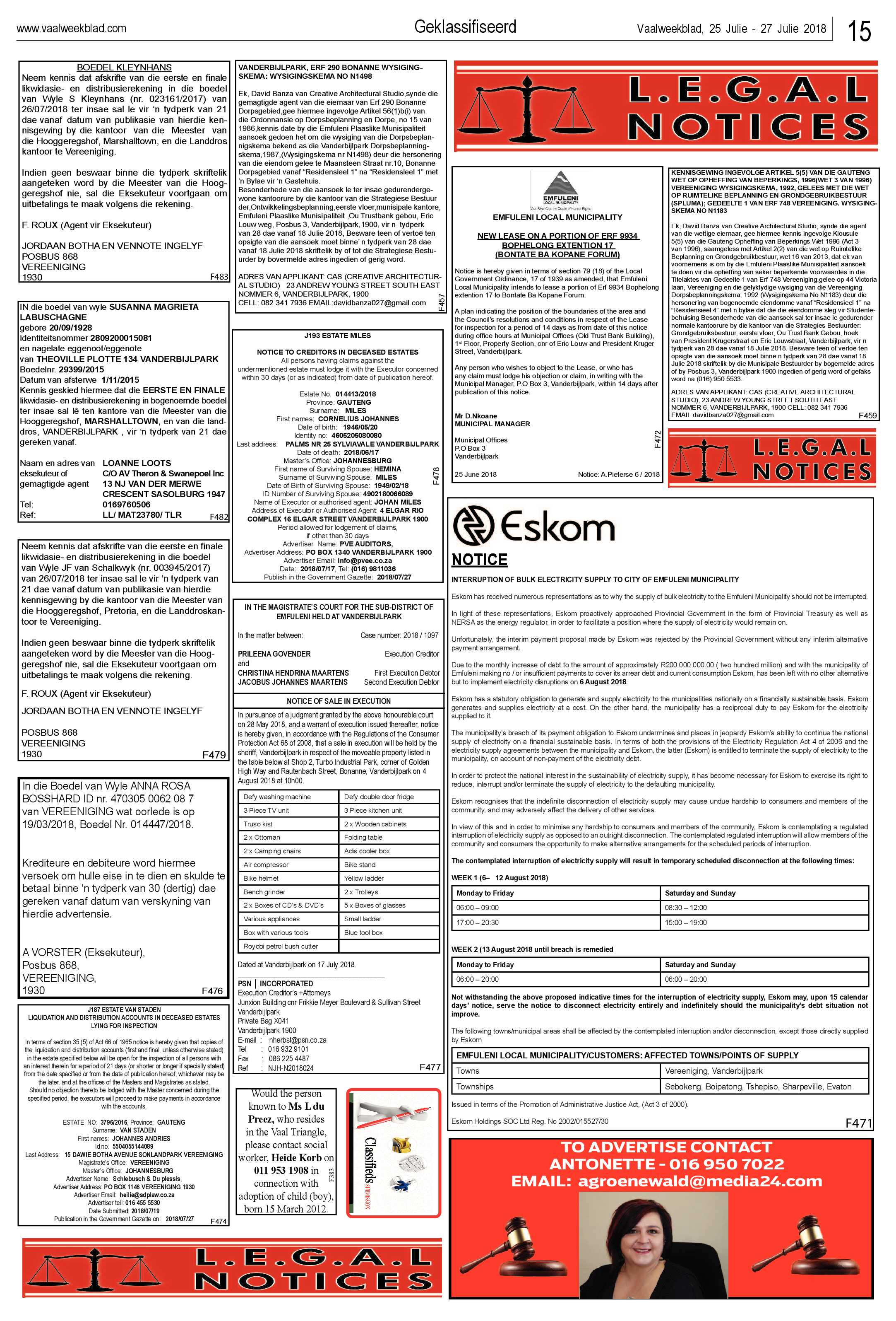 Vaalweekblad 25 – 27 Julie 2018 page 15