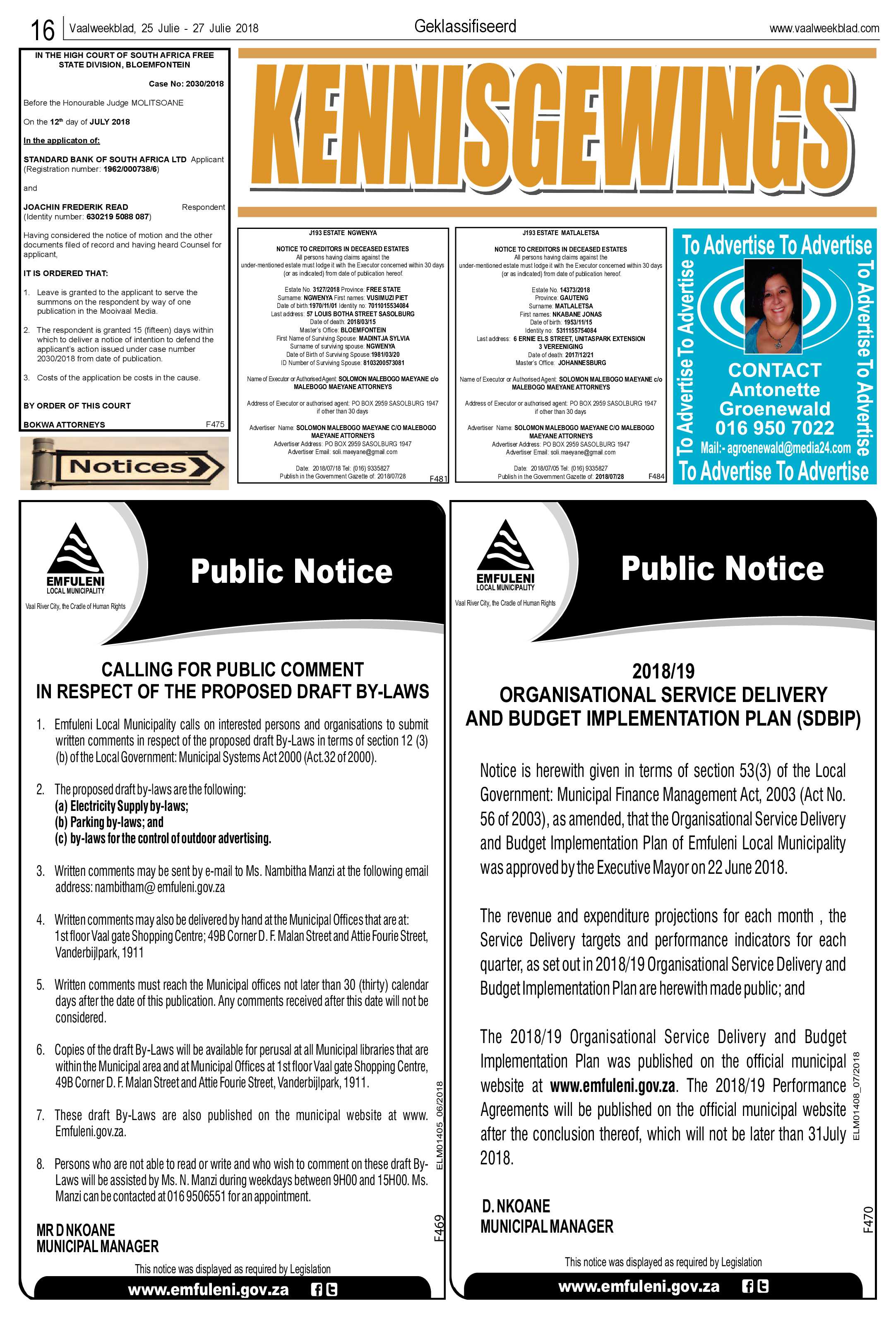 Vaalweekblad 25 – 27 Julie 2018 page 16