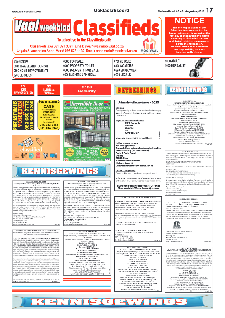 Vaalweekblad, 25 – 31 Augustus, 2023 page 17