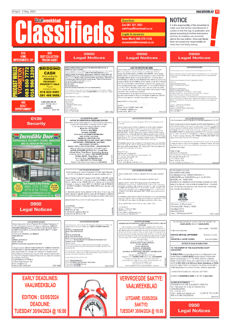 Vaalweekblad – 26 April – 2 May, 2024 page 13
