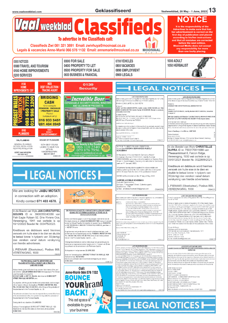 Vaalweekblad, 26 May – 1 June, 2023 page 13
