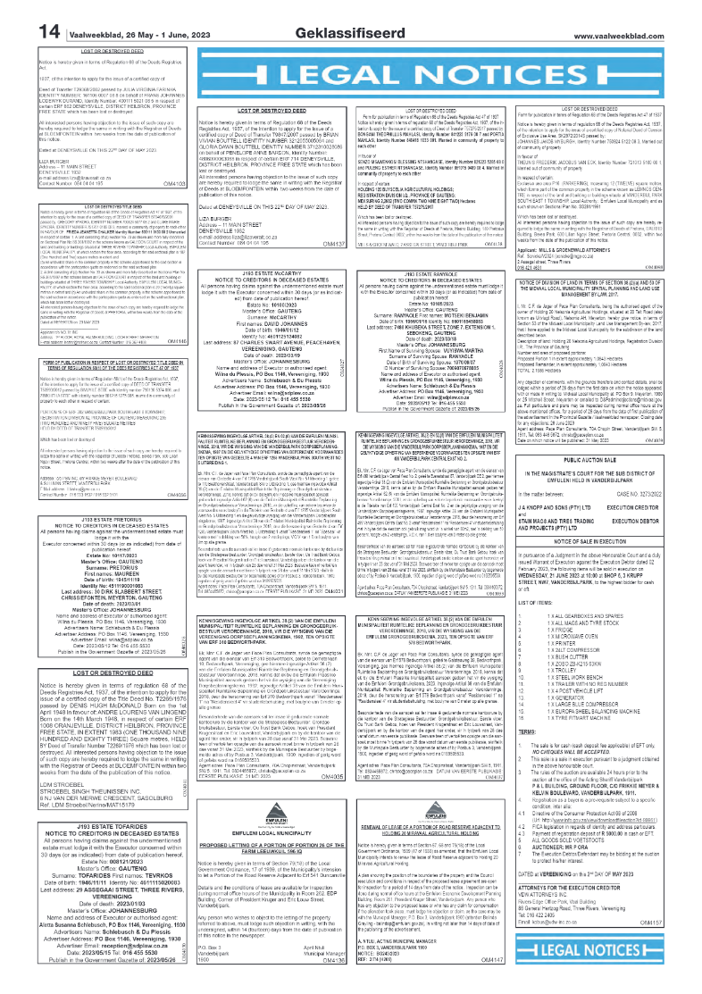 Vaalweekblad, 26 May – 1 June, 2023 page 14