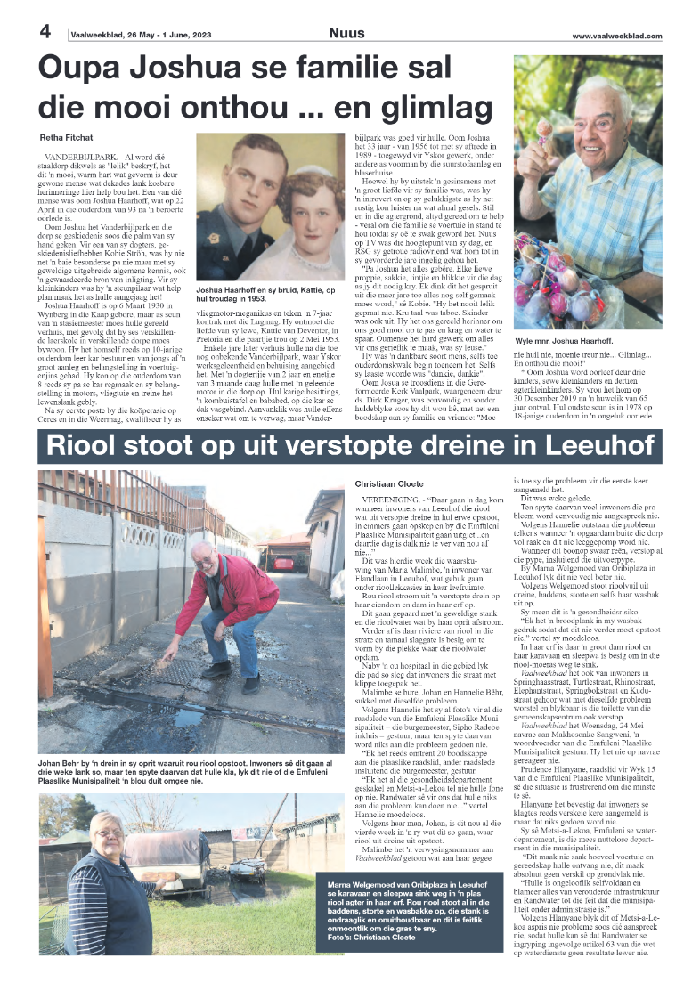 Vaalweekblad, 26 May – 1 June, 2023 page 4
