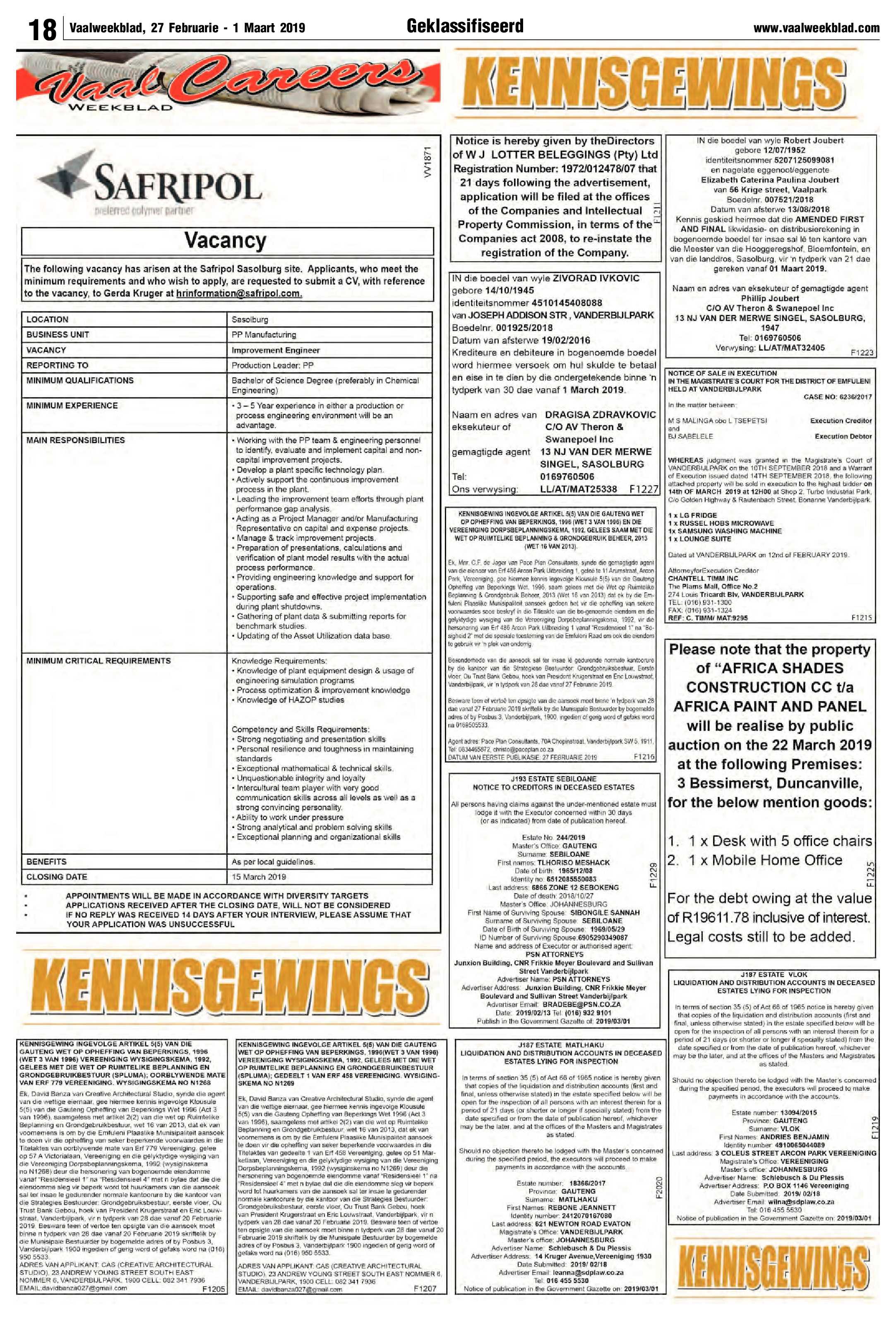 Vaalweekblad 27 Februarie 1 Maart 2019 Vaalweekblad