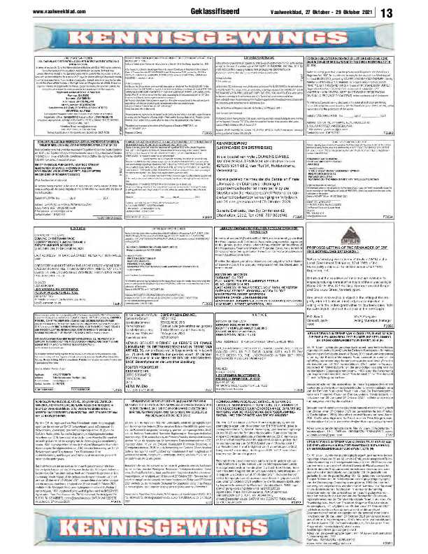 Vaalweekblad, 27 Oktober – 29 Oktober 2021 page 13