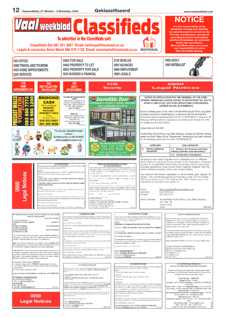Vaalweekblad, 27 Oktober – 2 November, 2023 page 12