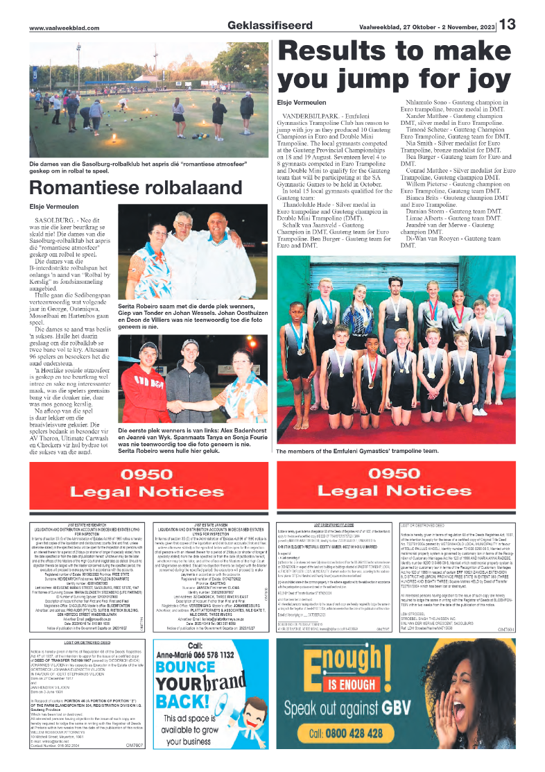 Vaalweekblad, 27 Oktober – 2 November, 2023 page 13