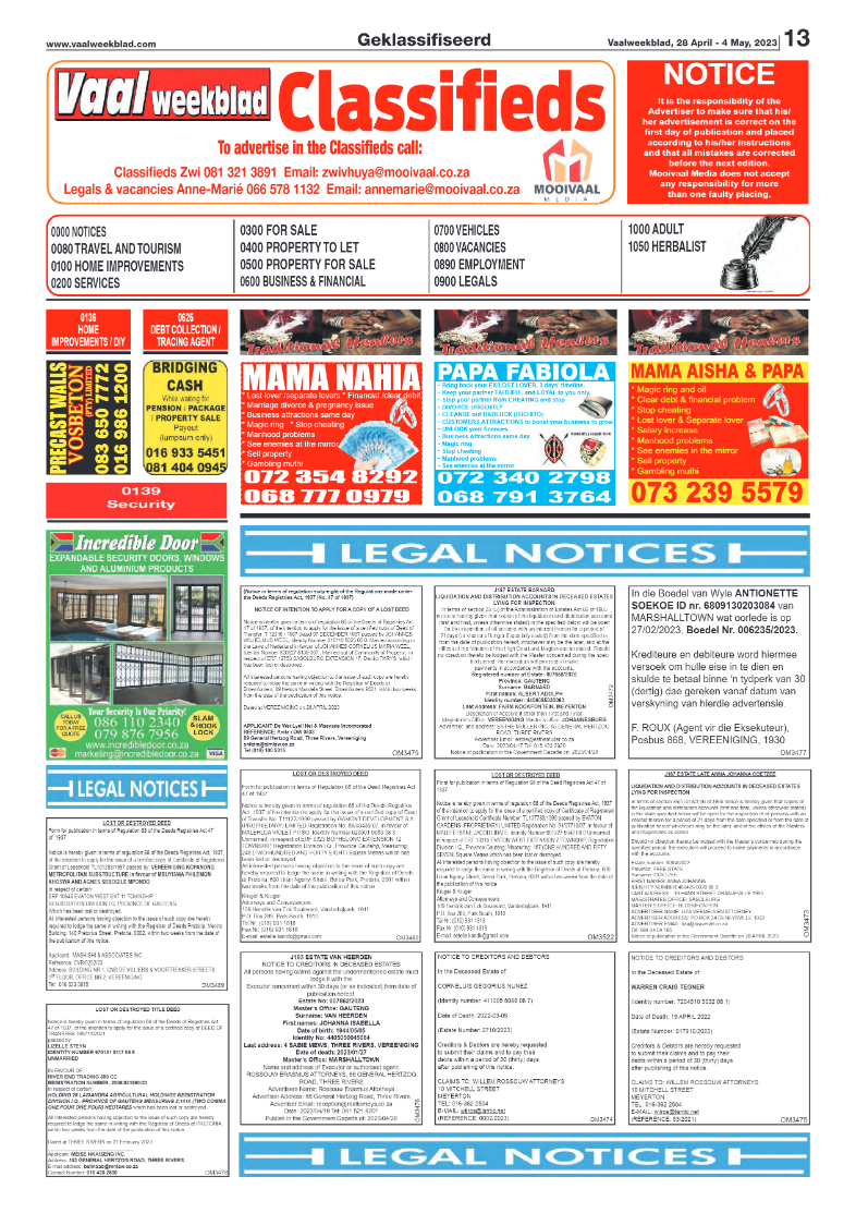 Vaalweekblad, 28 April – 4 May, 2023 page 13