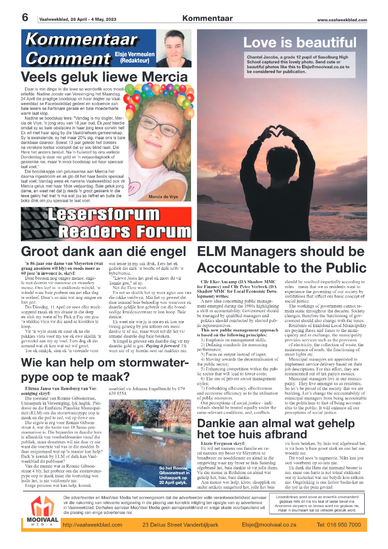 Vaalweekblad, 28 April – 4 May, 2023 page 6
