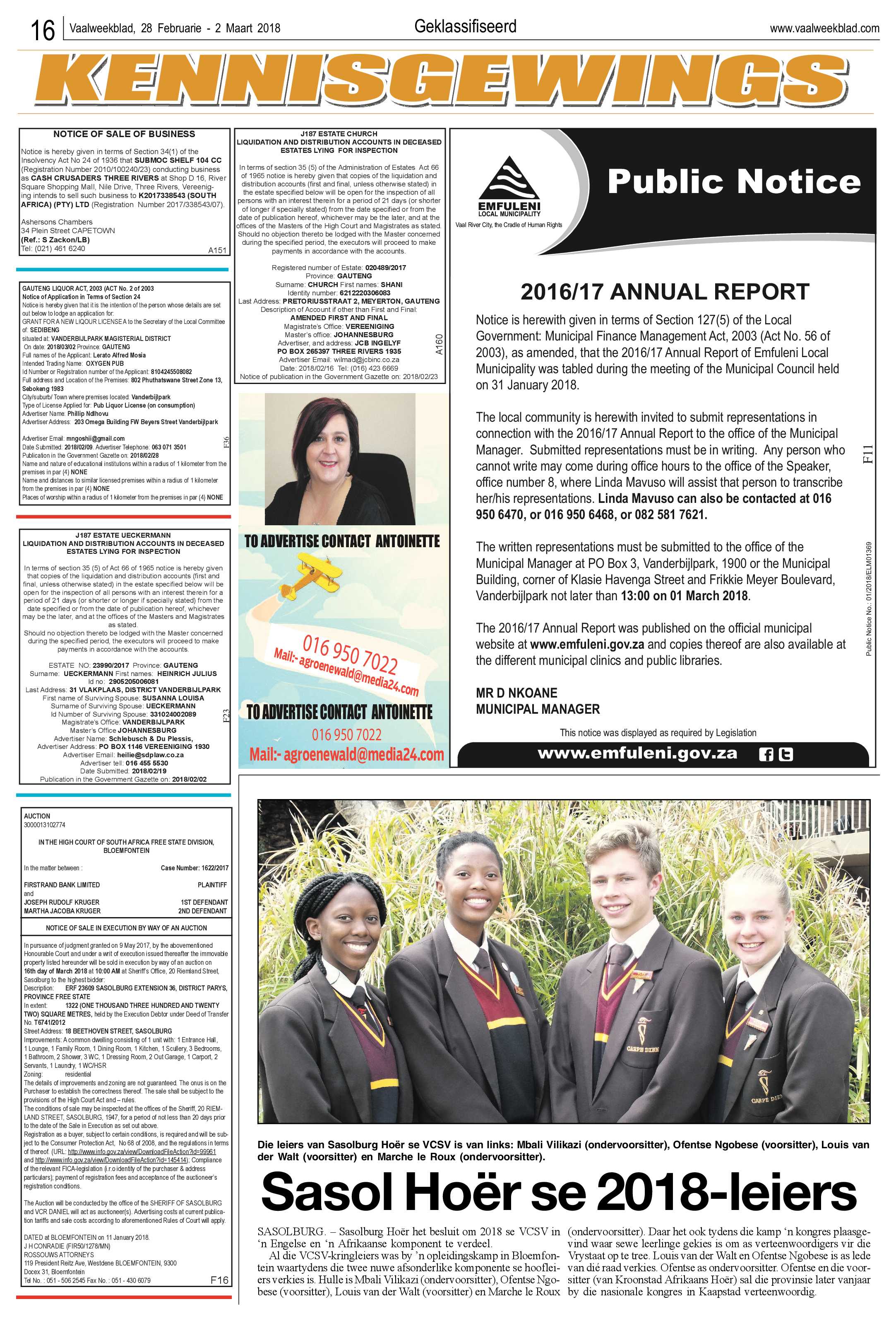 Vaalweekblad 28 Februarie – 2 Maart 2018 page 16