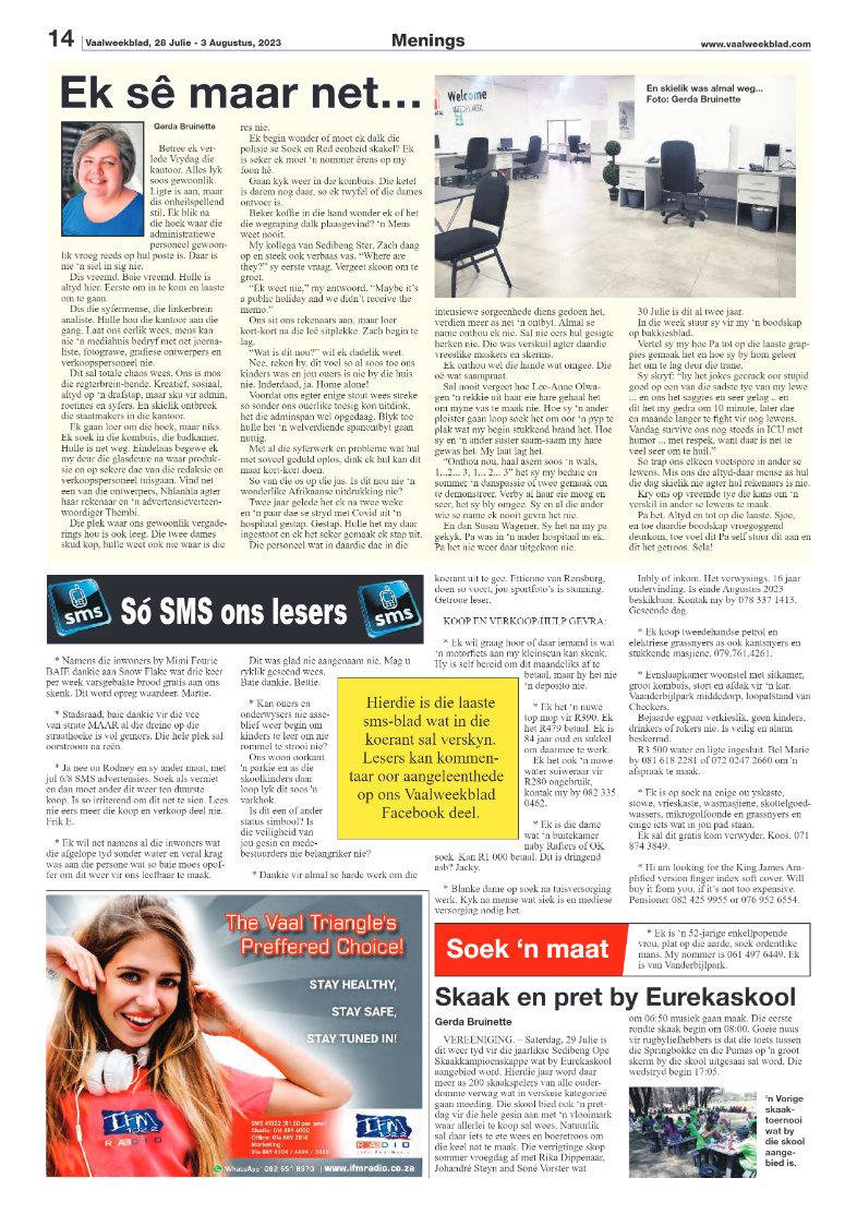 Vaalweekblad, 28 Julie – 3 Augustus, 2023 page 14