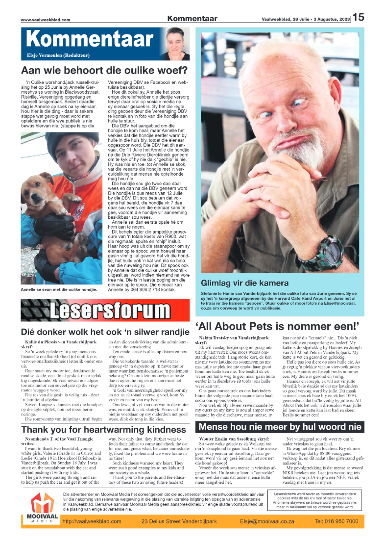 Vaalweekblad, 28 Julie – 3 Augustus, 2023 page 15