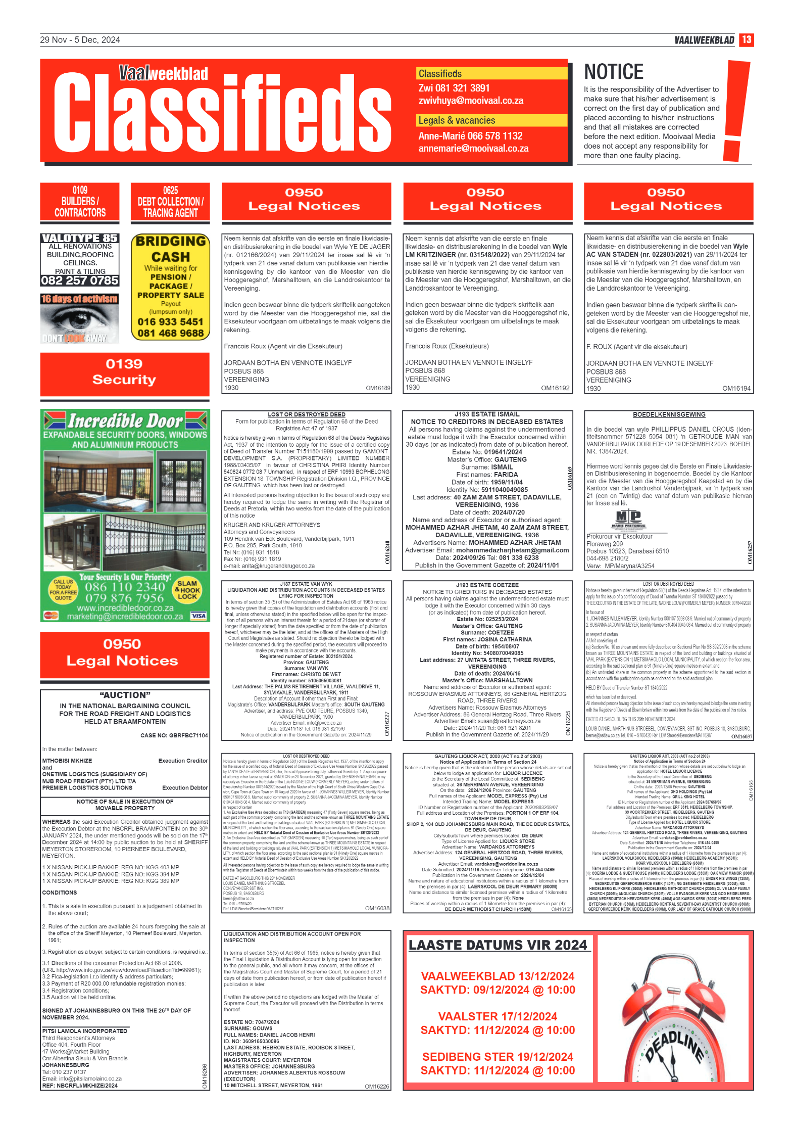 Vaalweekblad – 29 Nov – 5 Dec, 2024 page 13