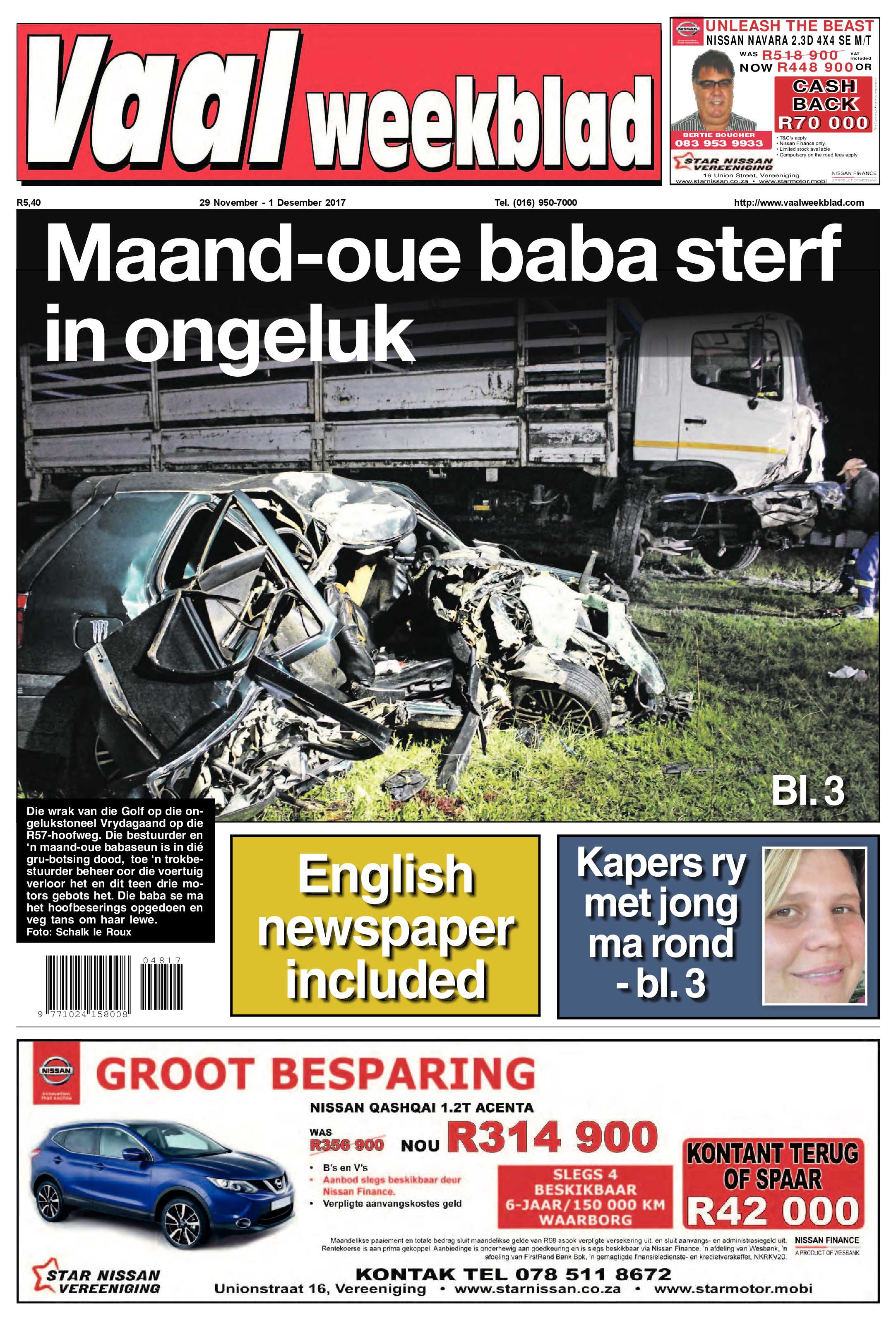 Vaalweekblad 29 November – 1 Desember 2017 page 1