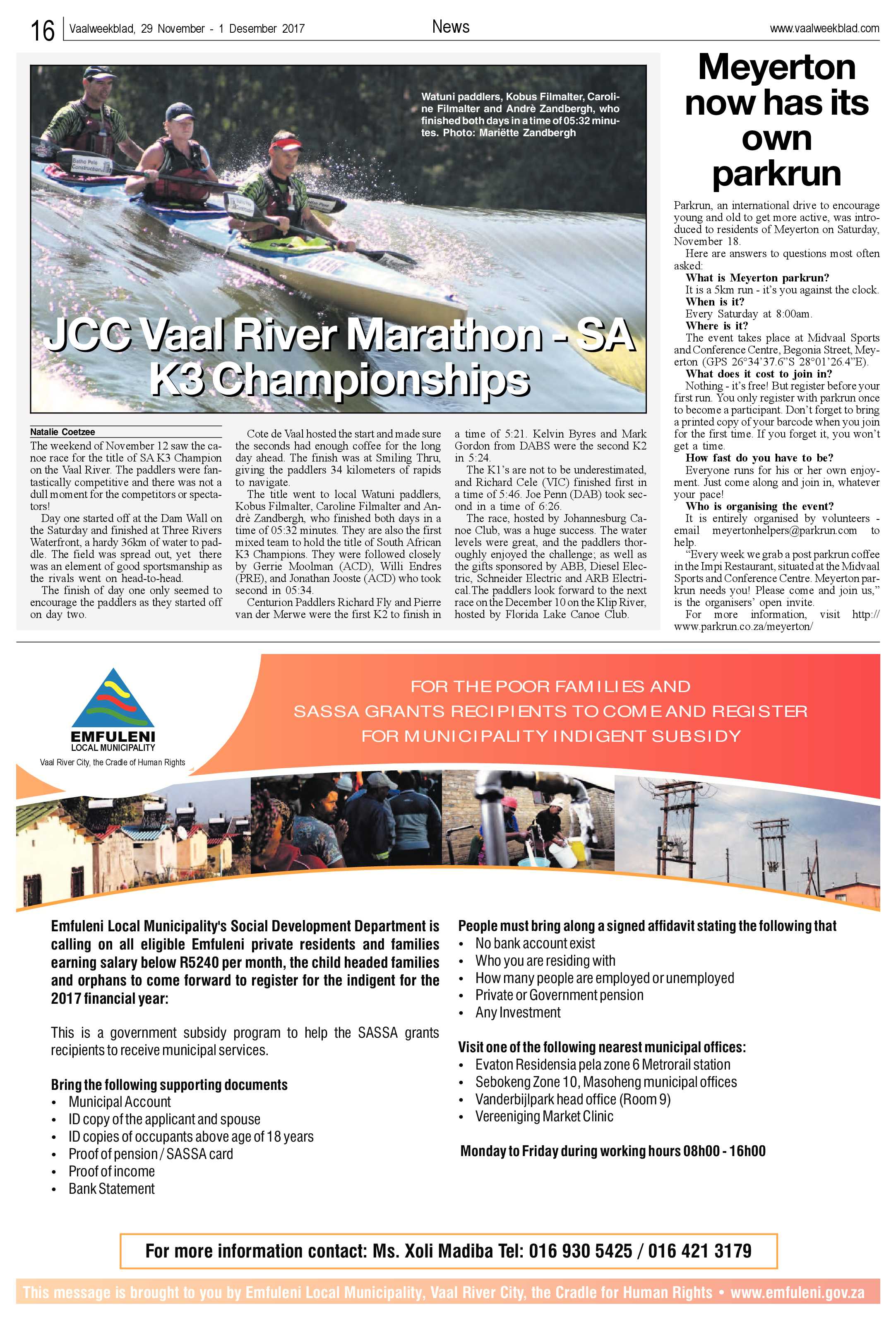 Vaalweekblad 29 November – 1 Desember 2017 page 16