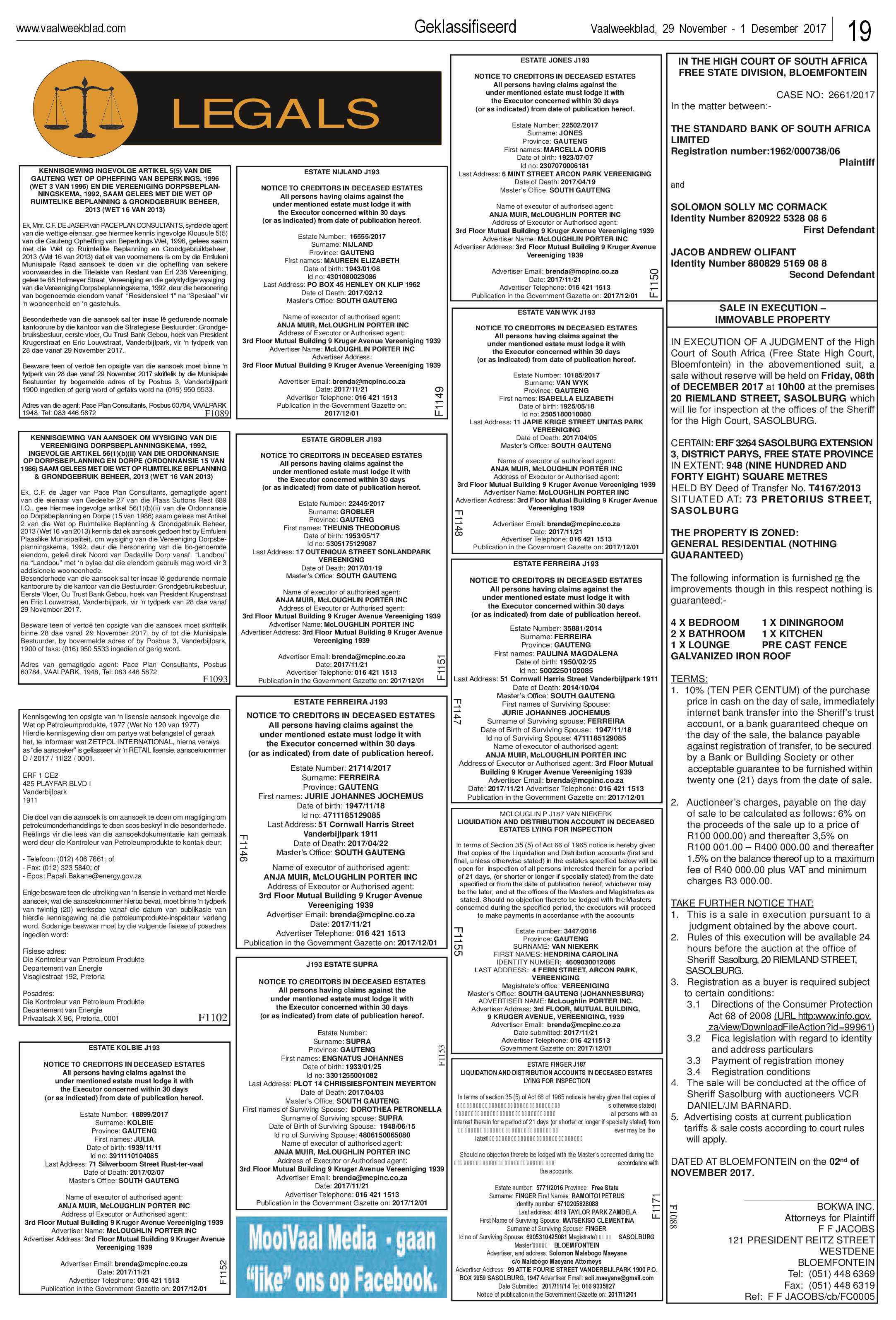 Vaalweekblad 29 November – 1 Desember 2017 page 19