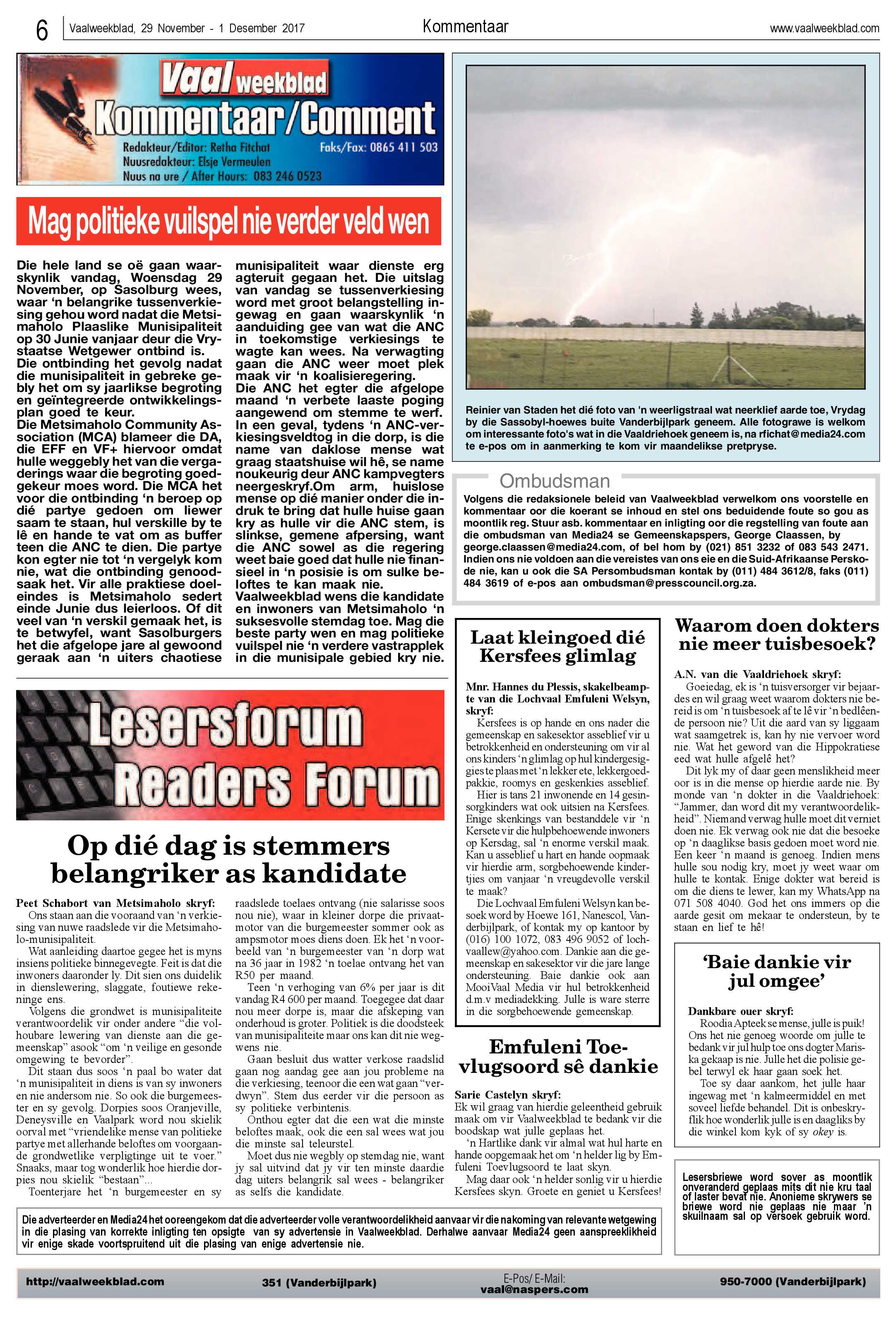 Vaalweekblad 29 November – 1 Desember 2017 page 6