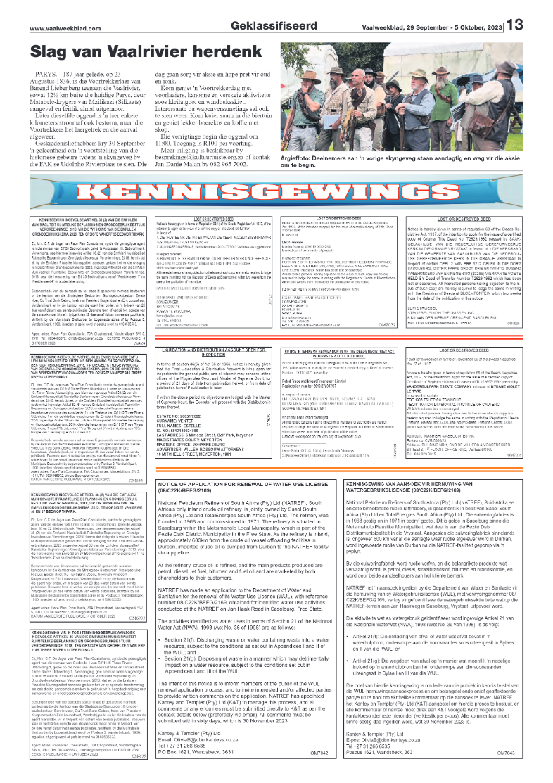 Vaalweekblad, 29 September – 5 Oktober, 2023 page 13