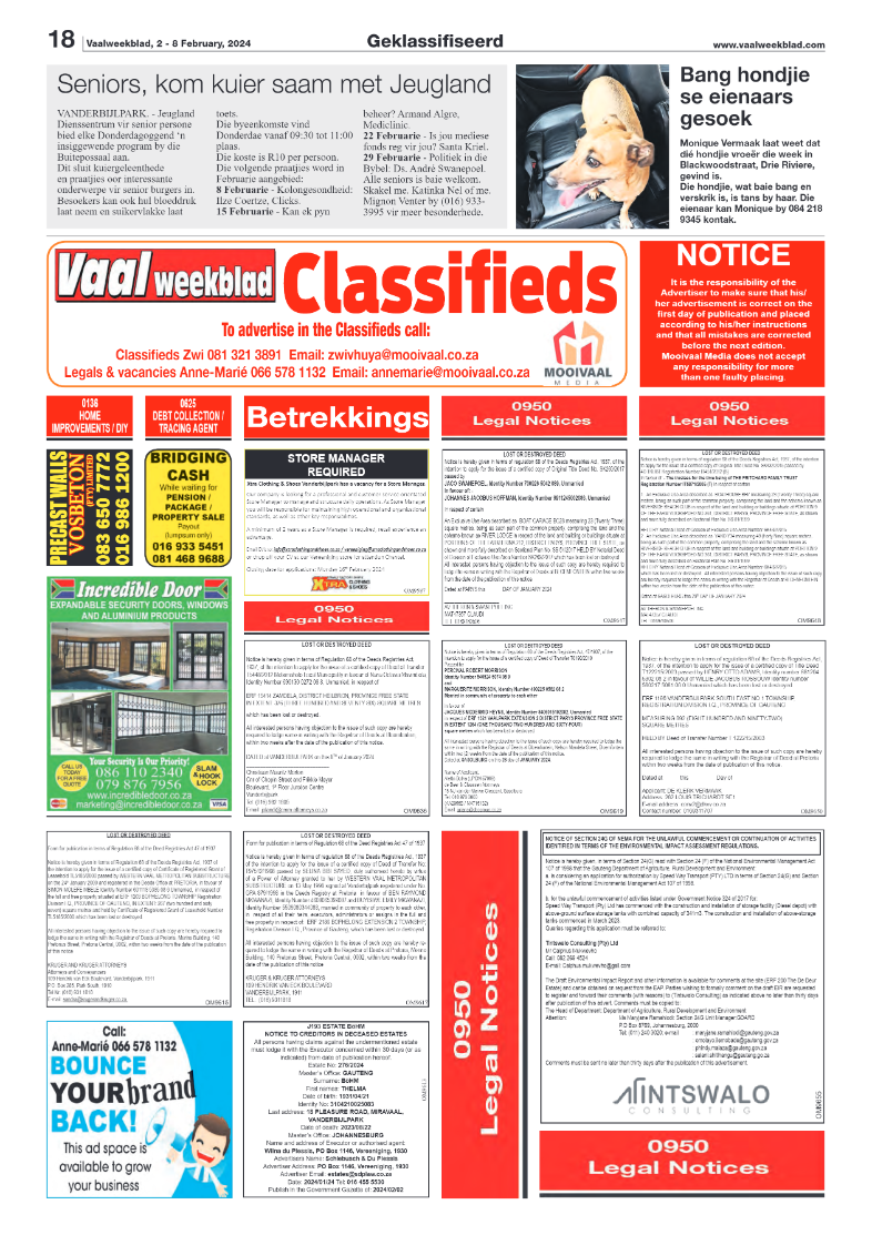 Vaalweekblad, 2 – 8 February, 2024 page 18