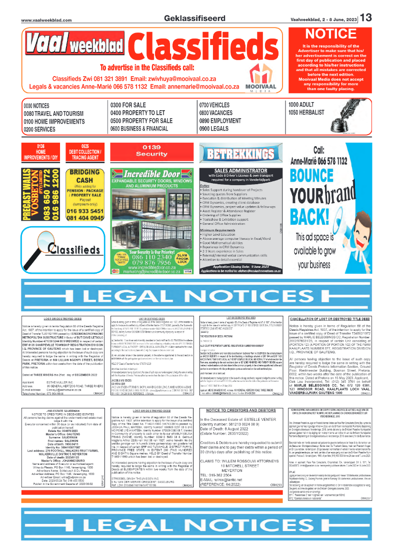 Vaalweekblad, 2 – 8 June, 2023 page 13