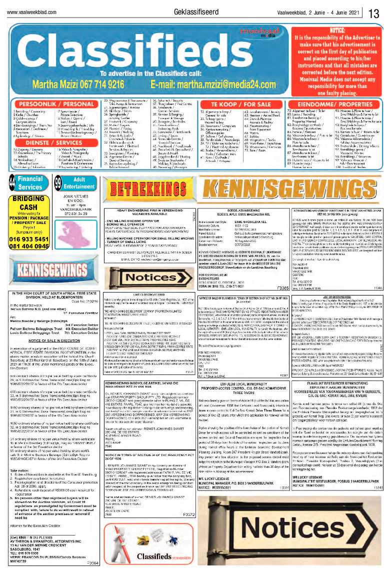 Vaalweekblad, 2 Junie – 4 Junie 2021 page 13