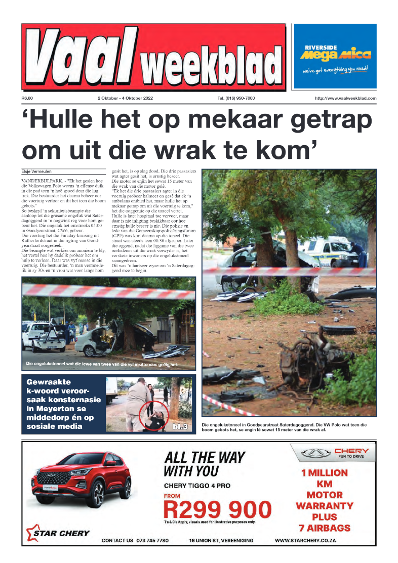 Vaalweekblad, 2 November – 4 November 2022 page 1