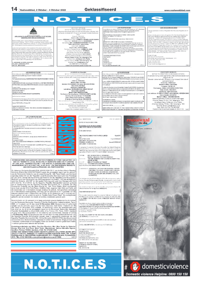 Vaalweekblad, 2 November – 4 November 2022 page 14