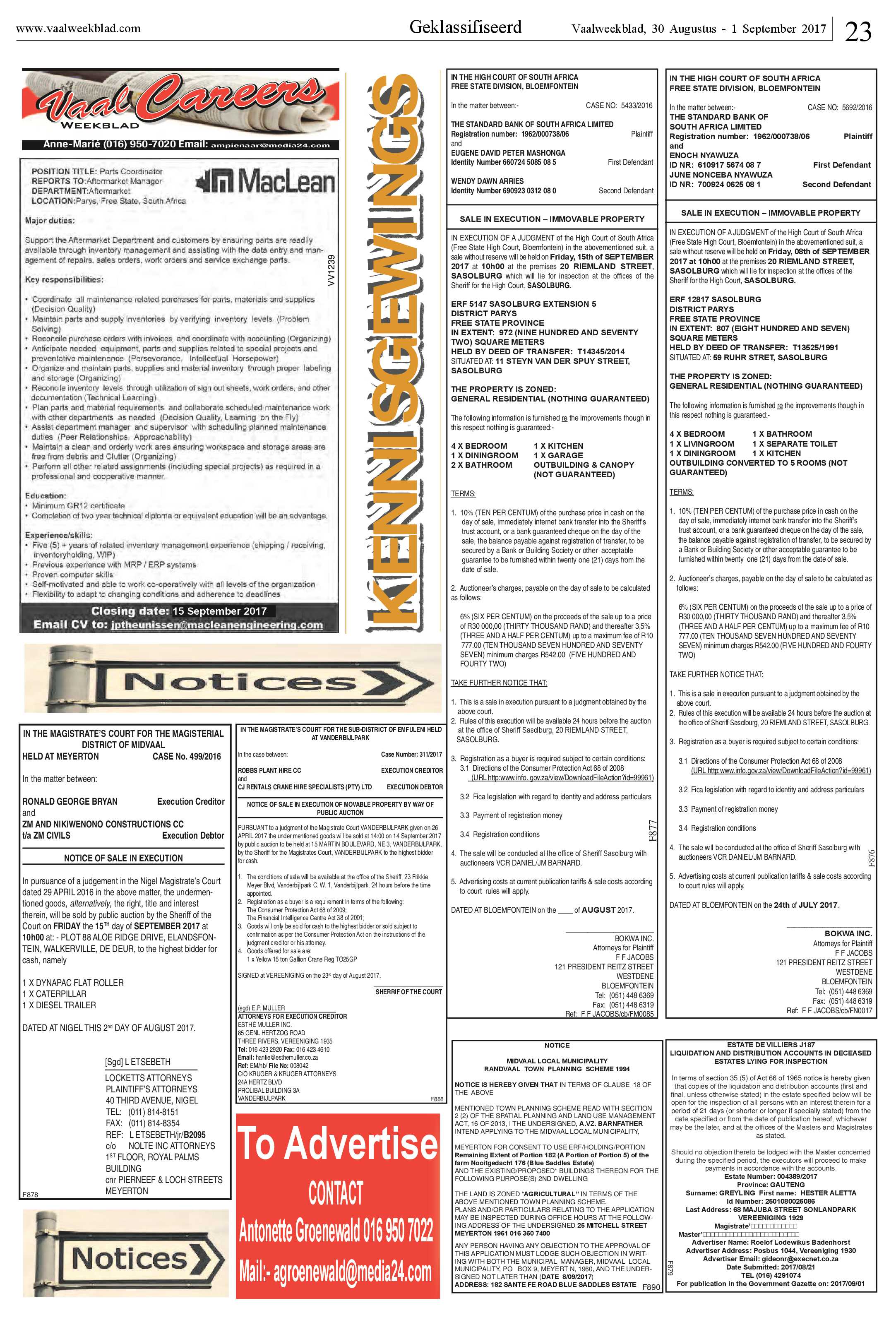 Vaalweekblad 30 Augustus – 1 September 2017 page 23
