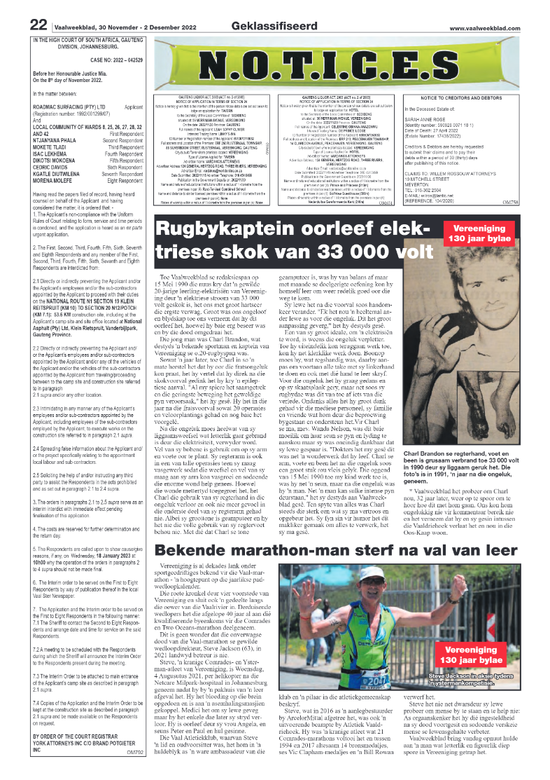 Vaalweekblad, 30 Novemder – 2 Desember 2022 page 22