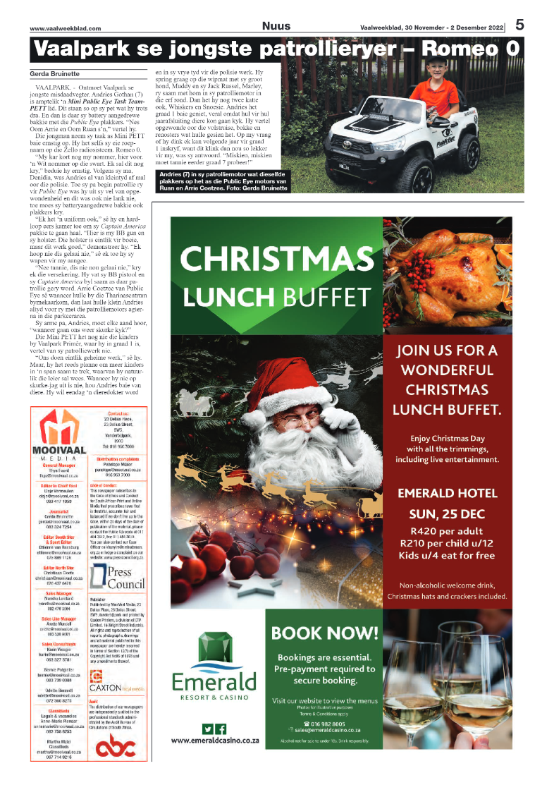 Vaalweekblad, 30 Novemder – 2 Desember 2022 page 5