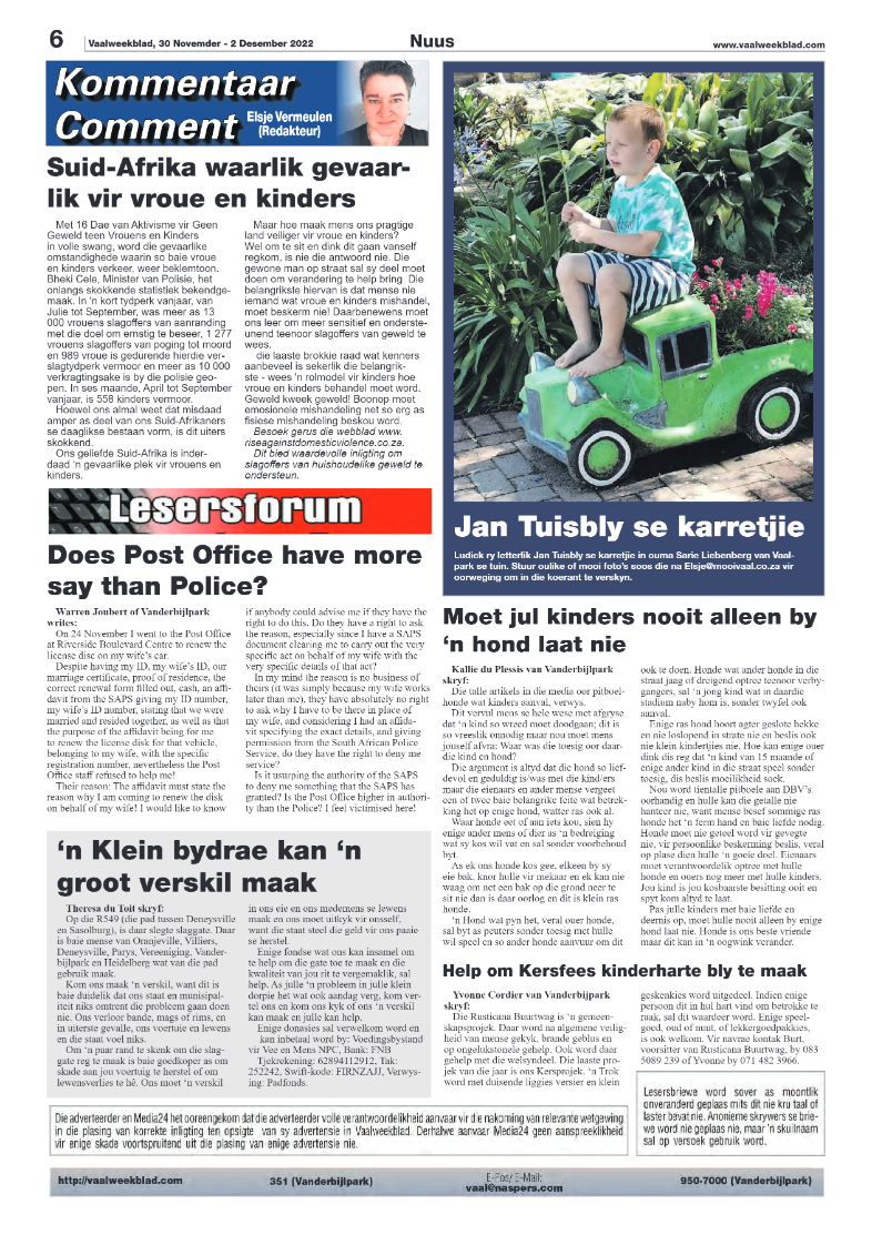 Vaalweekblad, 30 Novemder – 2 Desember 2022 page 6
