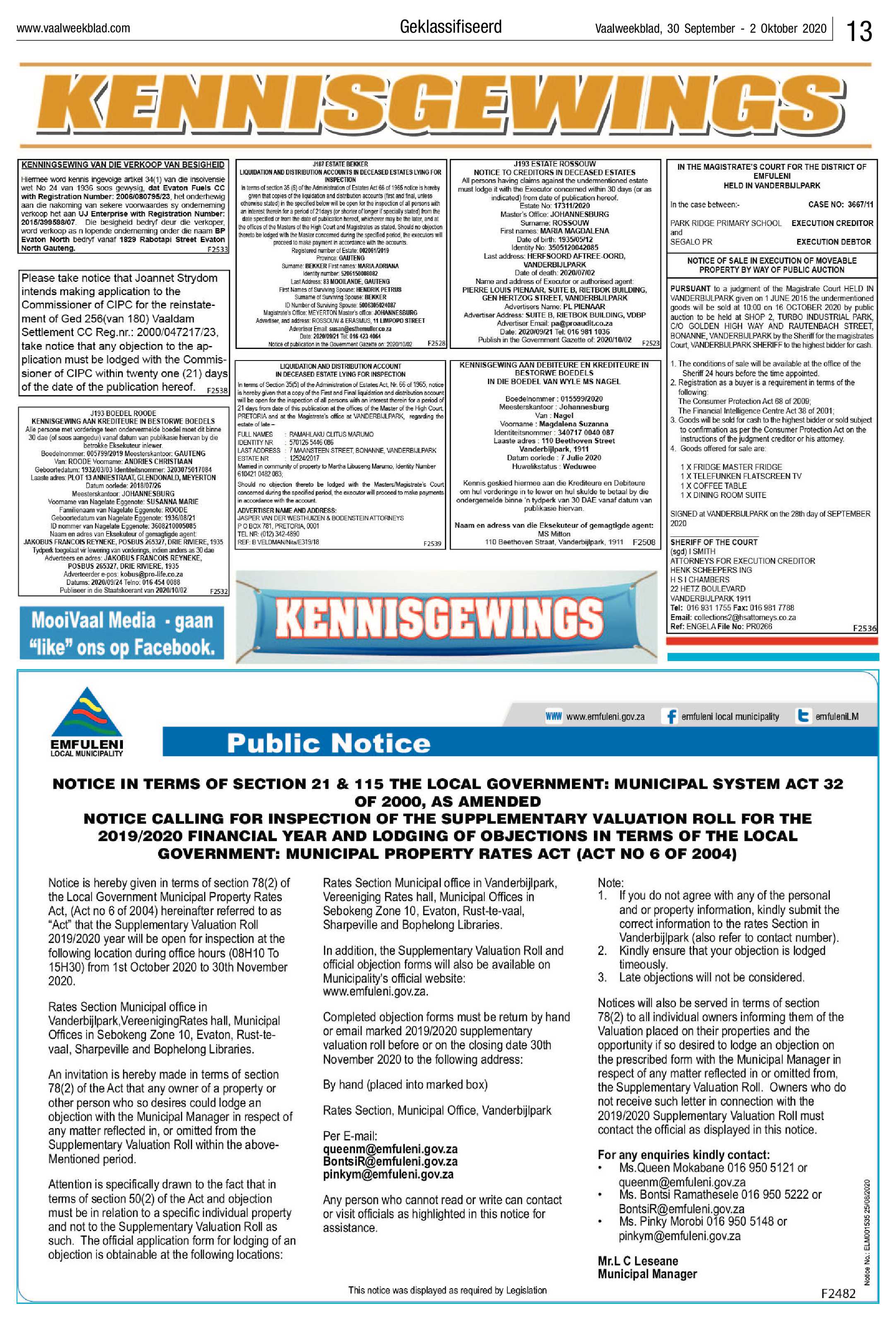 Vaalweekblad 30 September – 2 Oktober 2020 page 13