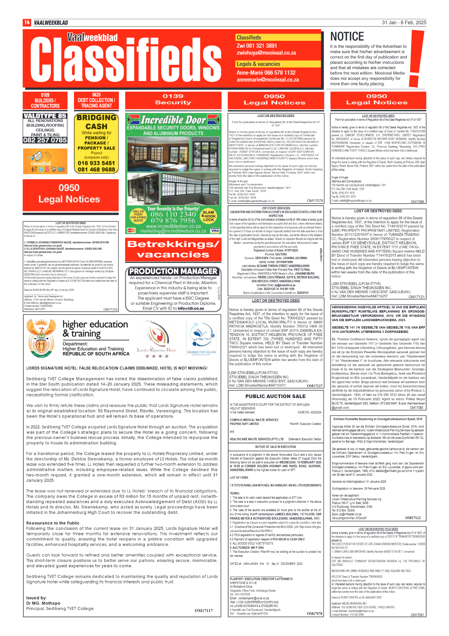 Vaalweekblad 31 Jan – 6 Feb, 2025 page 14