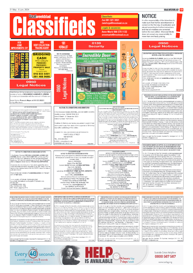 Vaalweekblad – 31 May – 6 Jun, 2024 page 13