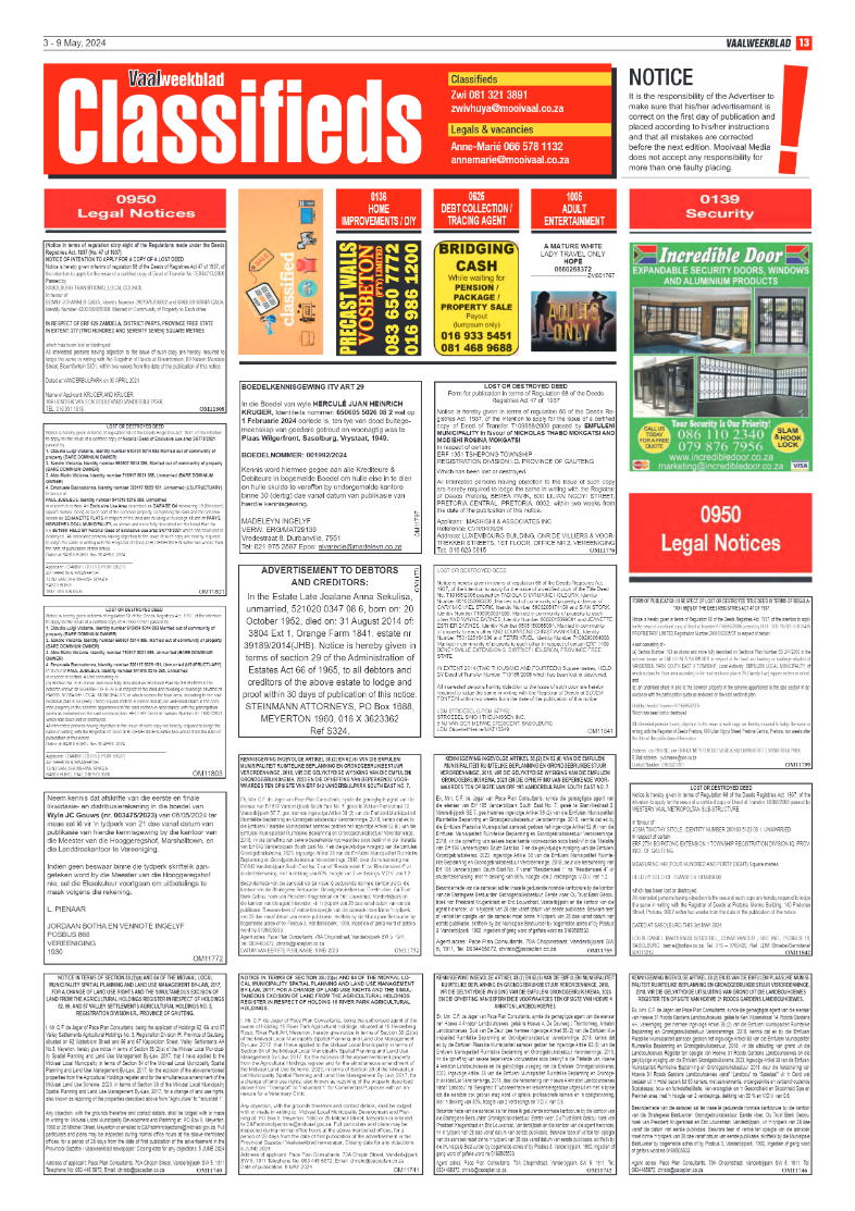 Vaalweekblad 3 – 9 May, 2024 page 13
