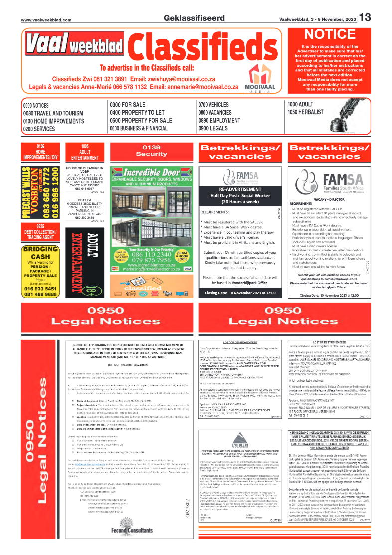 Vaalweekblad, 3 – 9 November, 2023 page 13