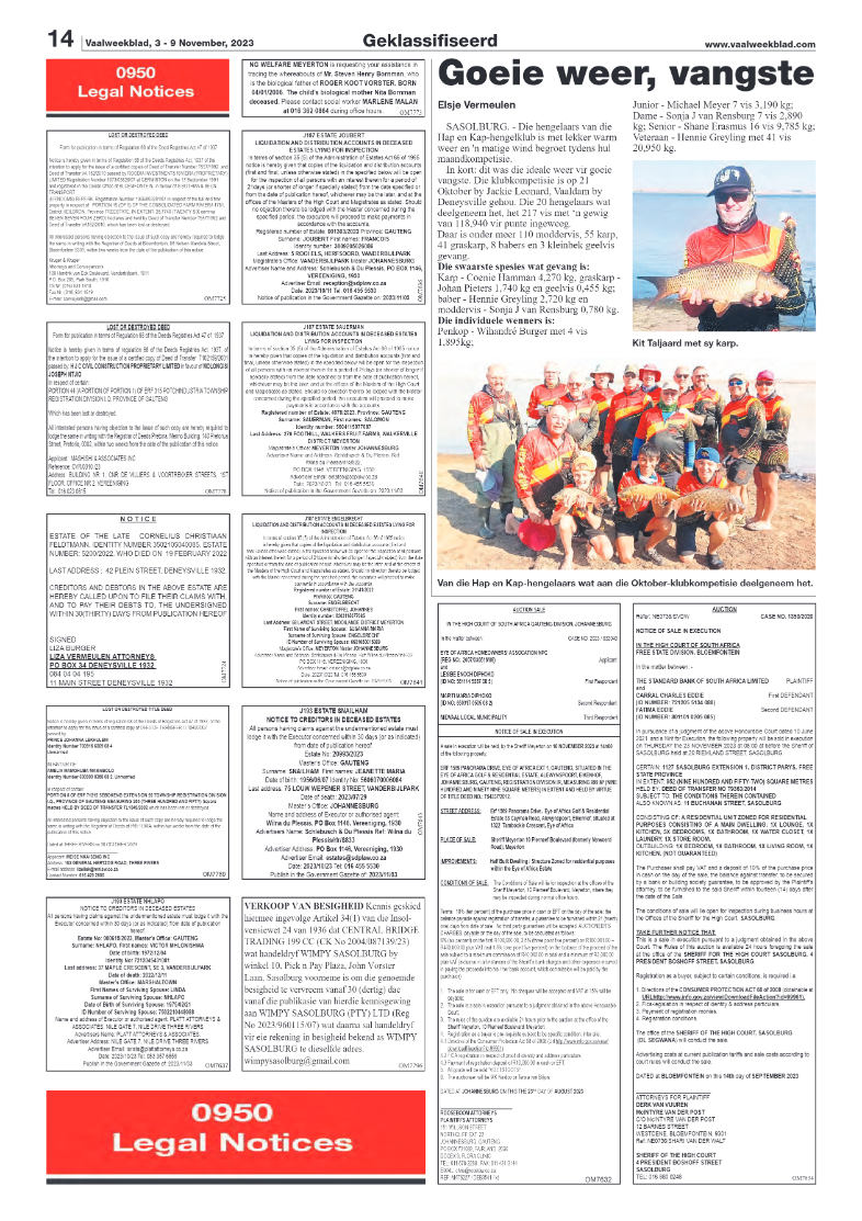 Vaalweekblad, 3 – 9 November, 2023 page 14