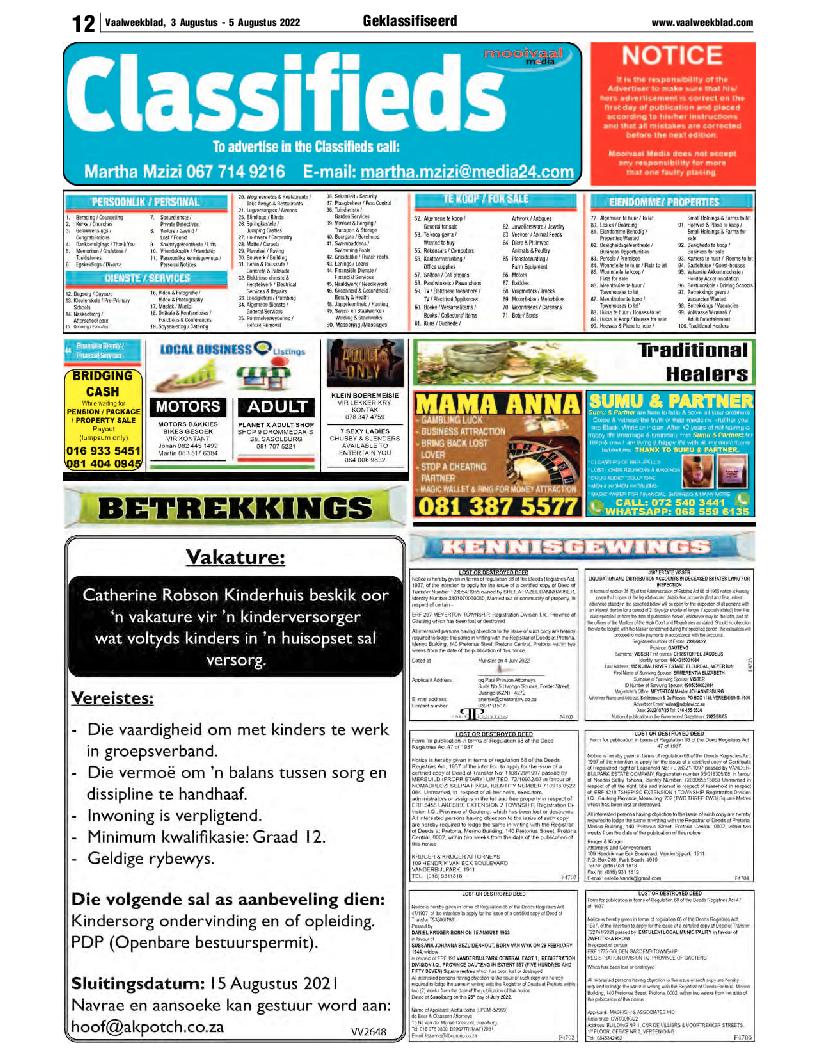 Vaalweekblad, 3 Augustus – 5 Augustus 2022 page 12