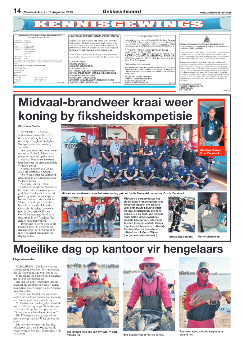 Vaalweekblad, 4 – 10 Augustus, 2023 page 14