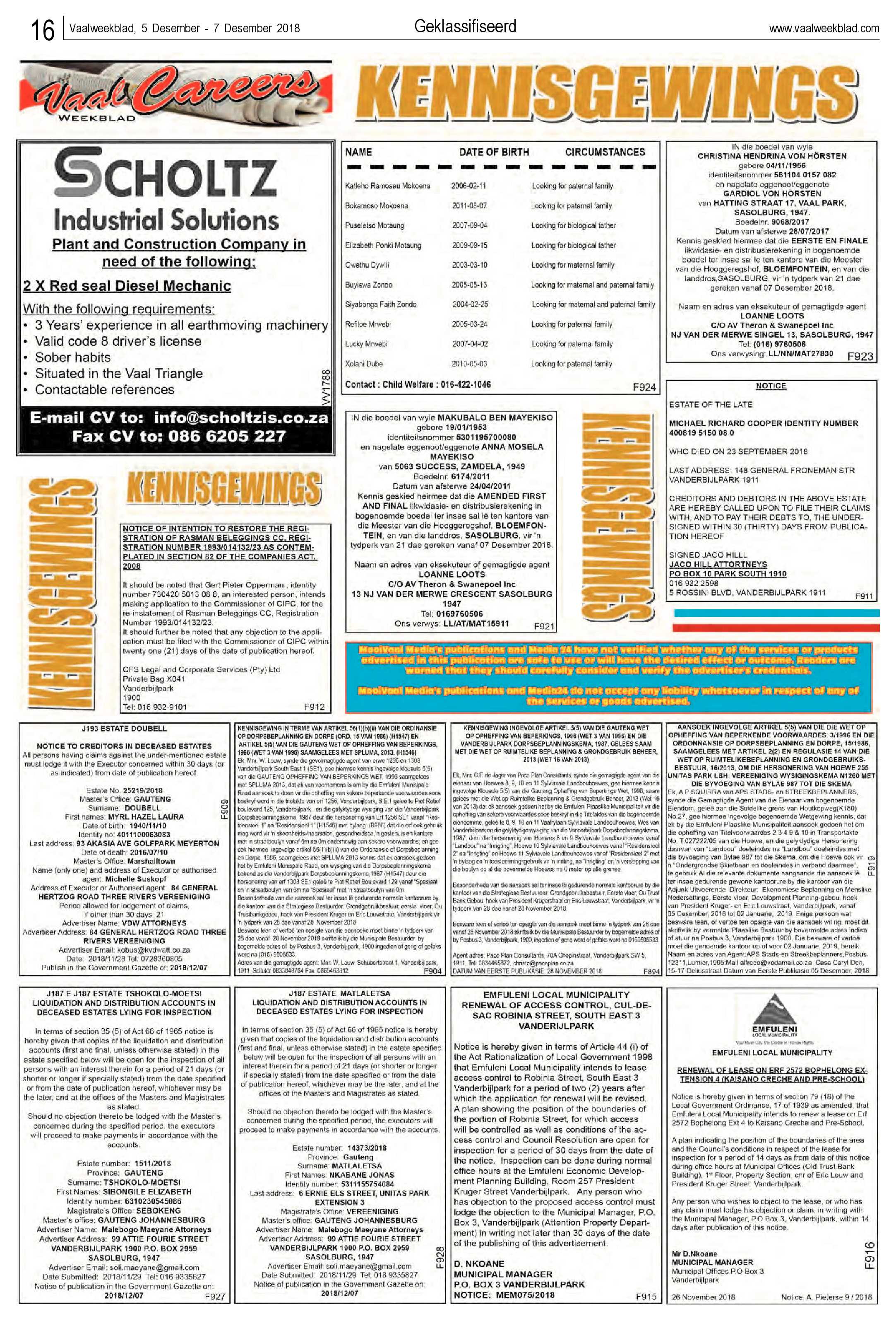 Vaalweekblad 5 – 7 Desember 2018 page 16