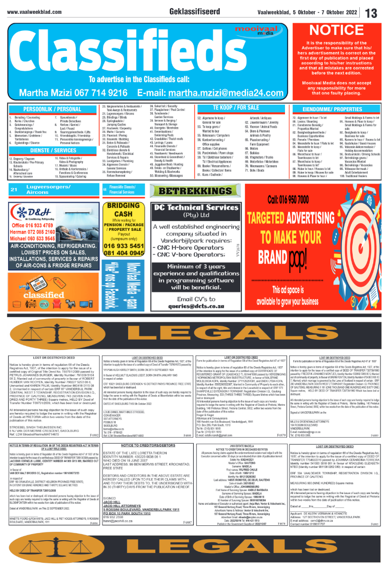 Vaalweekblad, 5 Oktober – 7 Oktober 2022 page 13