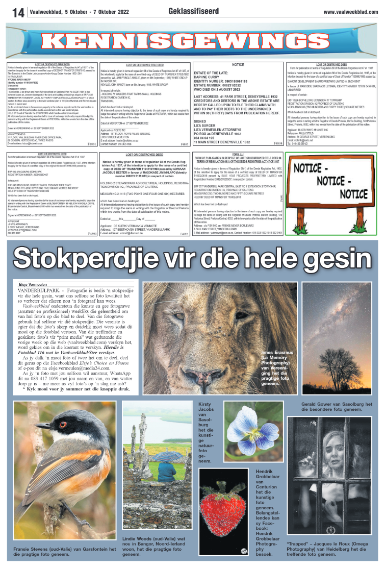Vaalweekblad, 5 Oktober – 7 Oktober 2022 page 14