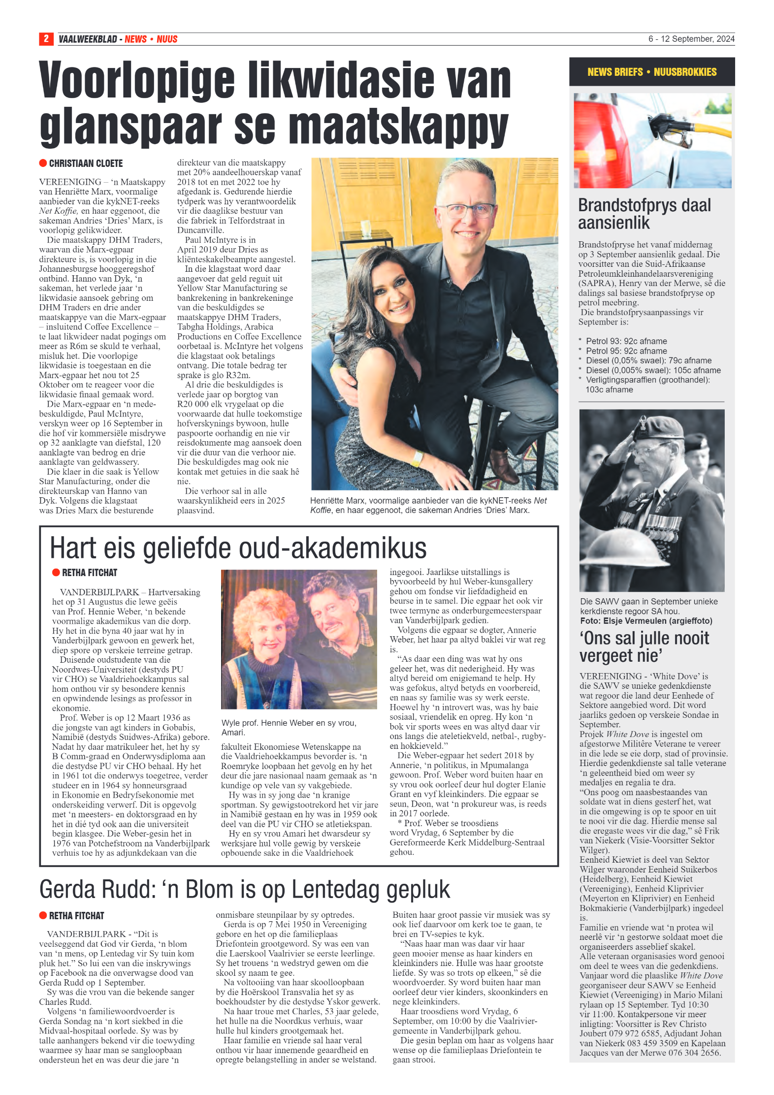 Vaalweekblad 6 – 12 September, 2024 page 2