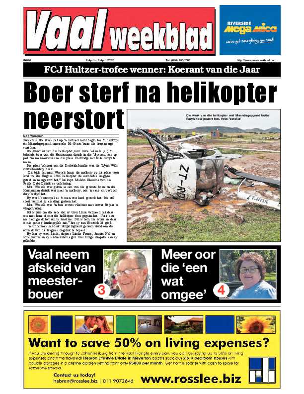 Vaalweekblad 6 April – 8 April 2022 page 1