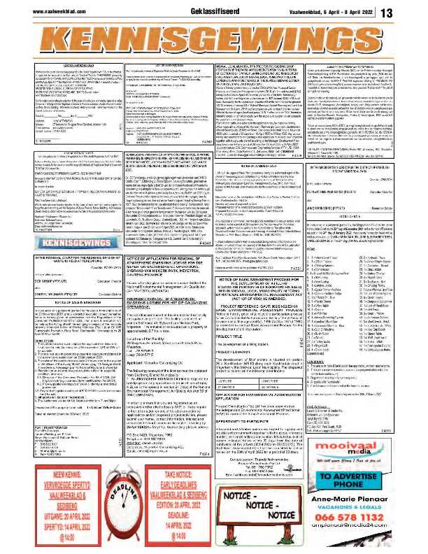 Vaalweekblad 6 April – 8 April 2022 page 13