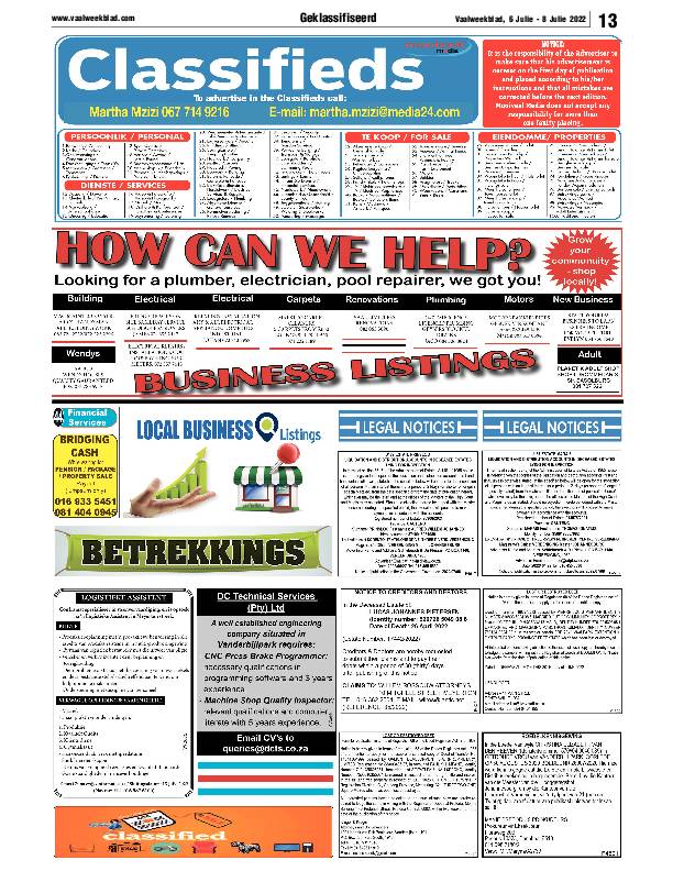Vaalweekblad, 6 Julie – 8 Julie 2022 page 13